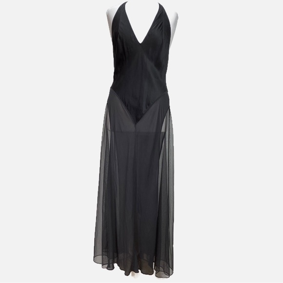 Vintage Victoria’s Secret 100% Silk Long Black Slip Maxi Dress Gown Large - Picture 1 of 16